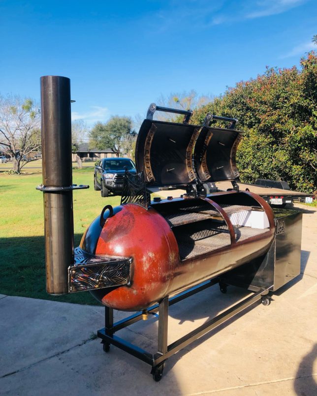 250 Gallon Smoker | Steel Fire Pits Texas | Custom Firewood Rack