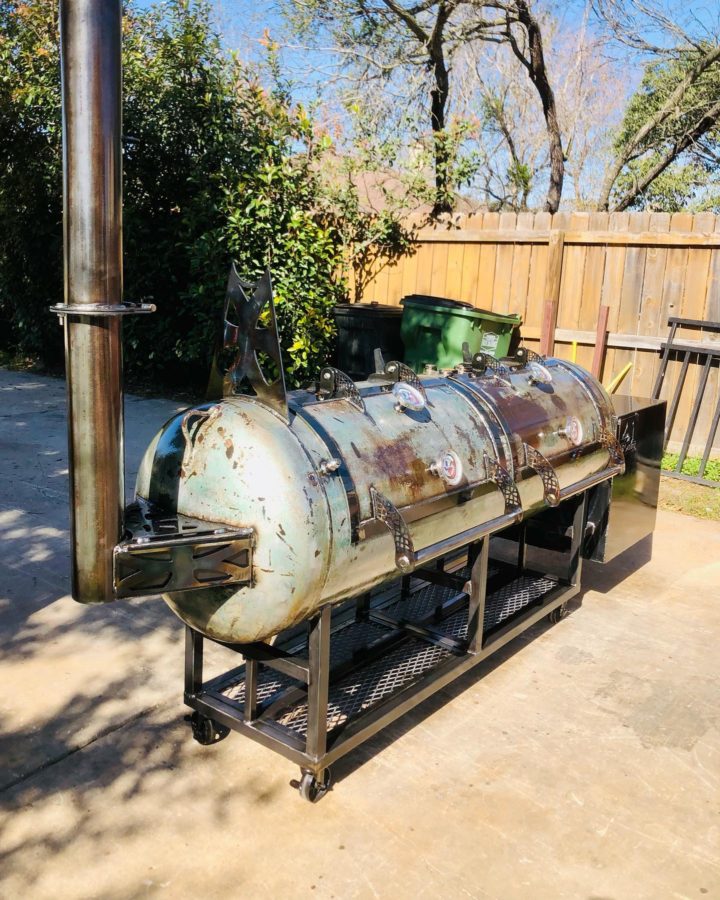 150 Gallon Smoker | Steel Fire Pits Texas | Custom Firewood Rack